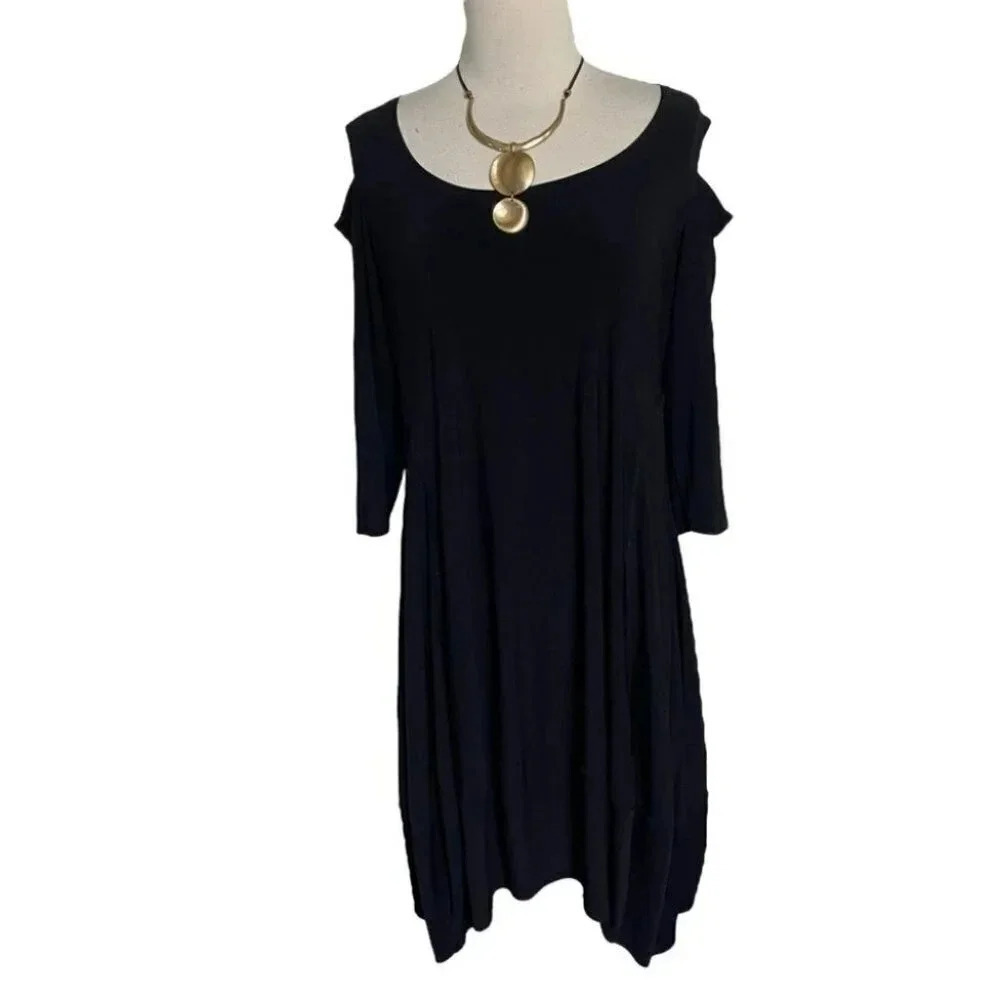 Marla Wynne L black cold shoulder scoop neck long sleeve dress